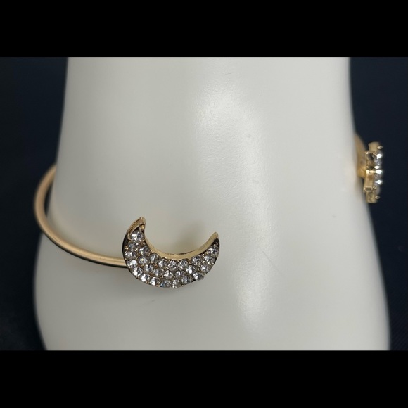 Dainty Star & Moon Gold Toned Cuff  Bracelet w/Rhinestones - Picture 10 of 10